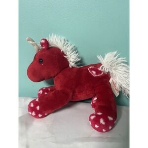 10"by 13" Hug & Luv red white hearts Unicorn 2015 plush stuffed Bin T